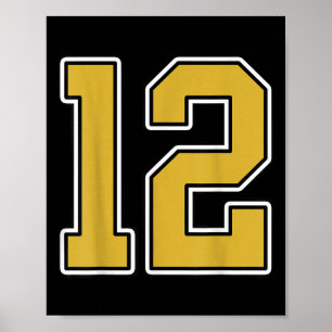 Poster Antigo Dourado Black White Srts Número 12 Jersey U