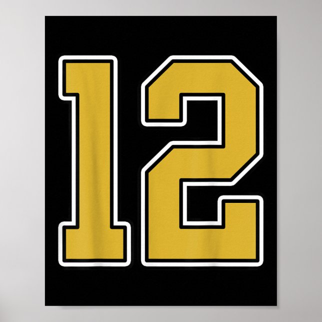 Poster Antigo Dourado Black White Srts Número 12 Jersey U (Frente)