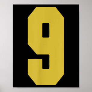 Poster Antigo Dourado Número 9 jogador Jersey Uniforme #9