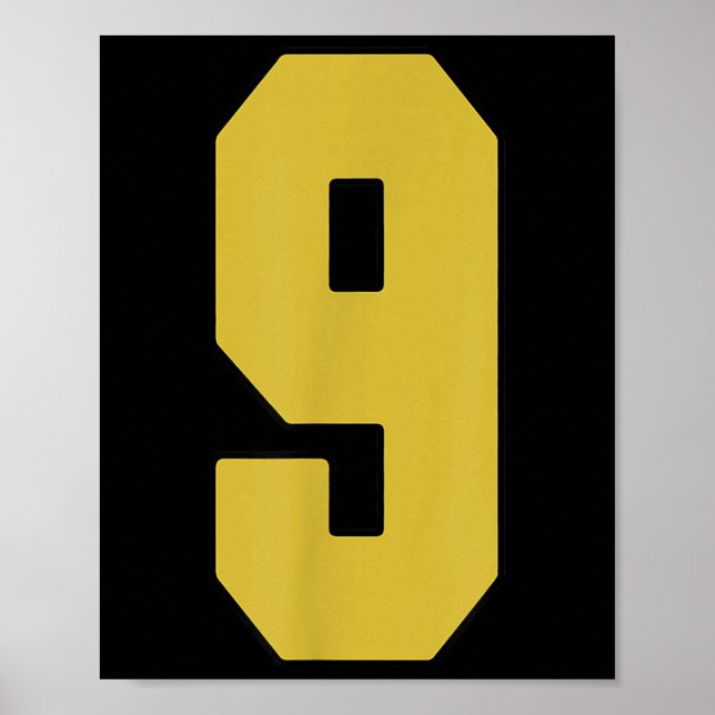 Poster Antigo Dourado Número 9 jogador Jersey Uniforme #9 (Frente)