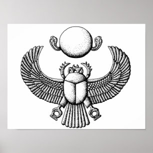 Poster Antigo Egípcio Scarab Negro e Branco