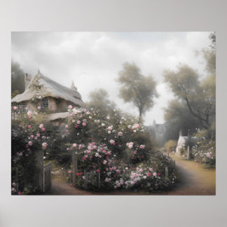 Poster Antigo jardim de rosa de algodão em inglês - arte 