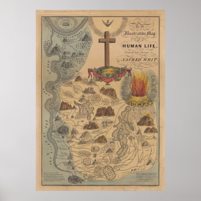 Poster Antigo Mapa Bíblico do Escrito Sagrado (1847) (Frente)