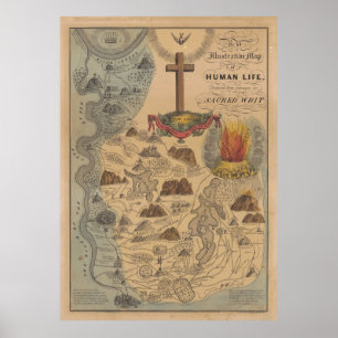Poster Antigo Mapa Bíblico do Sagrado Escrito (1847)