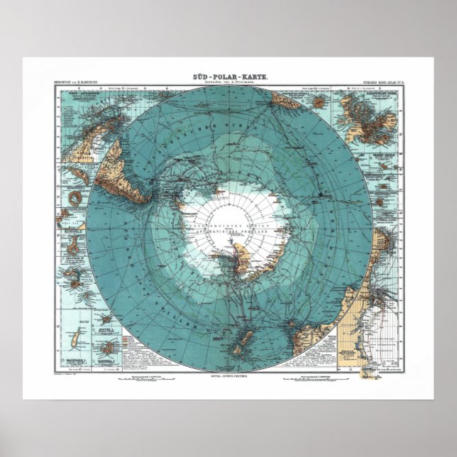 Poster Antigo mapa da Antártica (Frente)