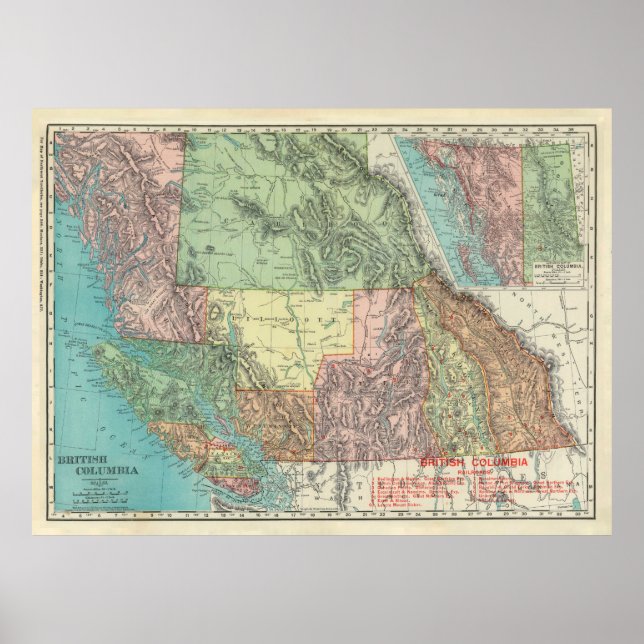 Poster Antigo Mapa da Colômbia no Canadá (1903) (Frente)