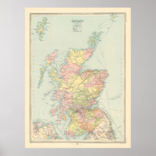 Poster Antigo mapa da Escócia (1912) Vintage Scottish At