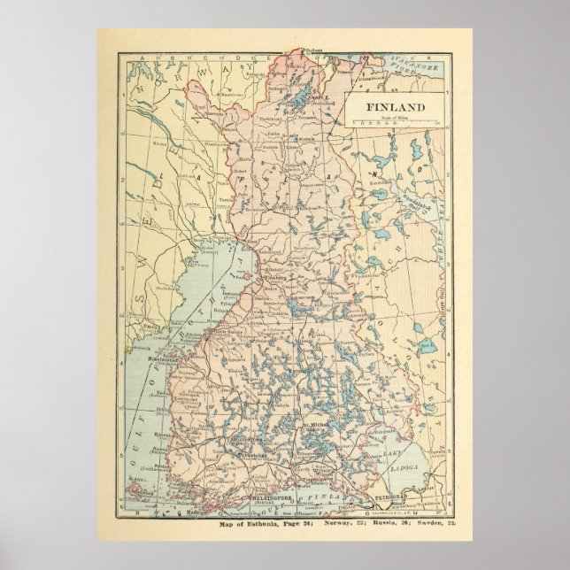 Poster Antigo Mapa da Finlândia (1923) Atlas Finlandês Vi (Frente)