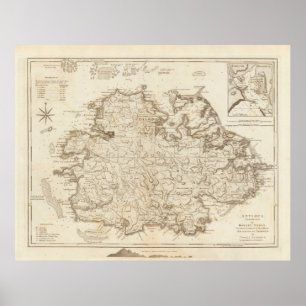 Poster Antigo Mapa de Antígua (1775) Vintage Waladli Isl