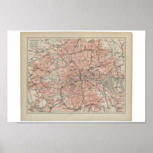 Póster Antigo Mapa de Londres, século XIX