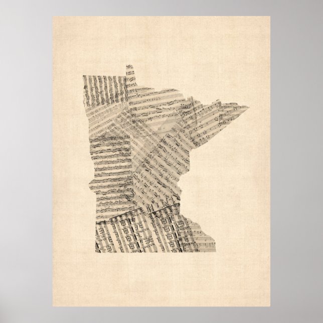 Poster Antigo Mapa de Música de Minnesota (Frente)