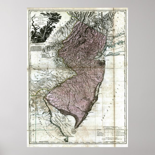 Poster Antigo Mapa de Nova Jersey, 1777 (Frente)