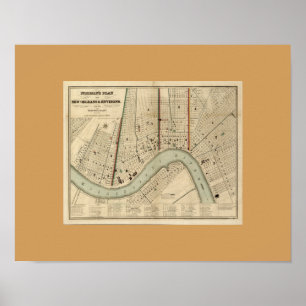 Póster Antigo Mapa de Nova Orleans, LA