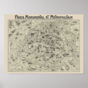 Poster Antigo Mapa De Paris