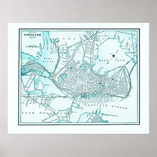Poster Antigo mapa de Portland, Maine de 1898 (Frente)