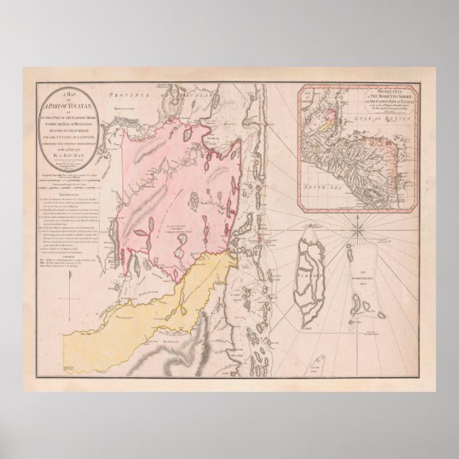 Poster Antigo Mapa do Belize (1786) (Frente)