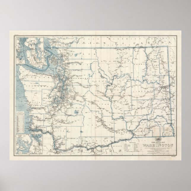 Poster Antigo Mapa do Estado de Washington (1925) (Frente)