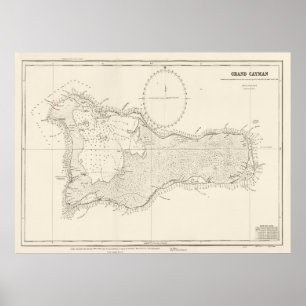 Poster Antigo Mapa do Grande Cayman (1880) Caribe Vintage