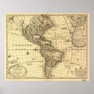 Póster Antigo mapa do hemisfério ocidental. Francês 1780