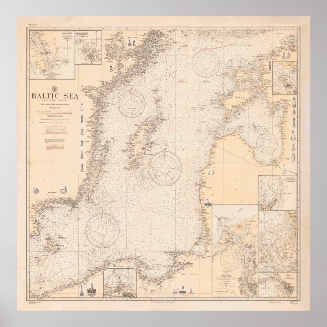 Poster Antigo Mapa do Mar Báltico (1923) (Frente)