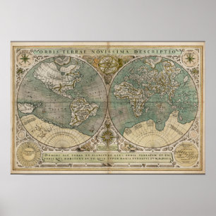 Poster Antigo mapa do mundo 1700