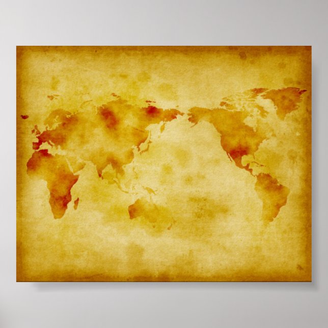 Póster Antigo mapa do mundo das tintas esmaecidas (Frente)