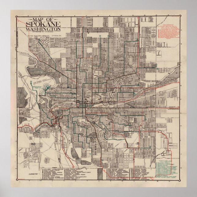 Poster Antigo Mapa do Spokane WA (1924), Cidade de Lilac (Frente)