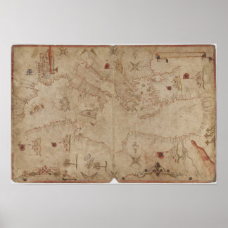 Poster Antigo mapa marítimo mediterrânico