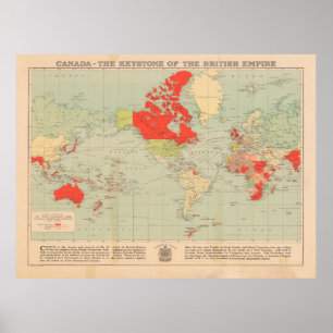 Poster Antigo Mapa Mundial do Império Britânico (1920)
