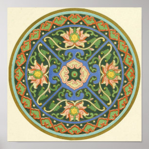 Póster Antigo Padrão Chinês de Cloisonné: Jade Verde