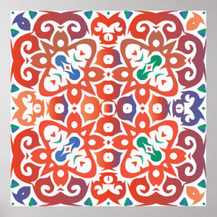 Poster Antigos azulejos ornamentados talavera méxico. Des