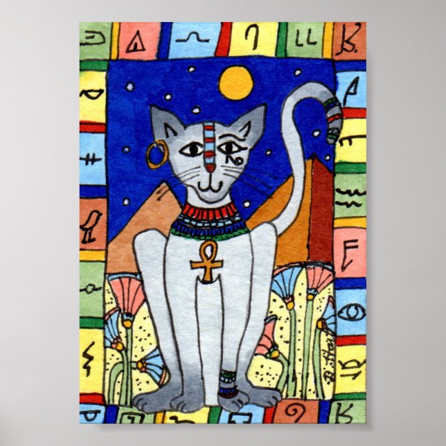 Póster Antigos Gatos Egípcios Mini Arte Folk (Frente)