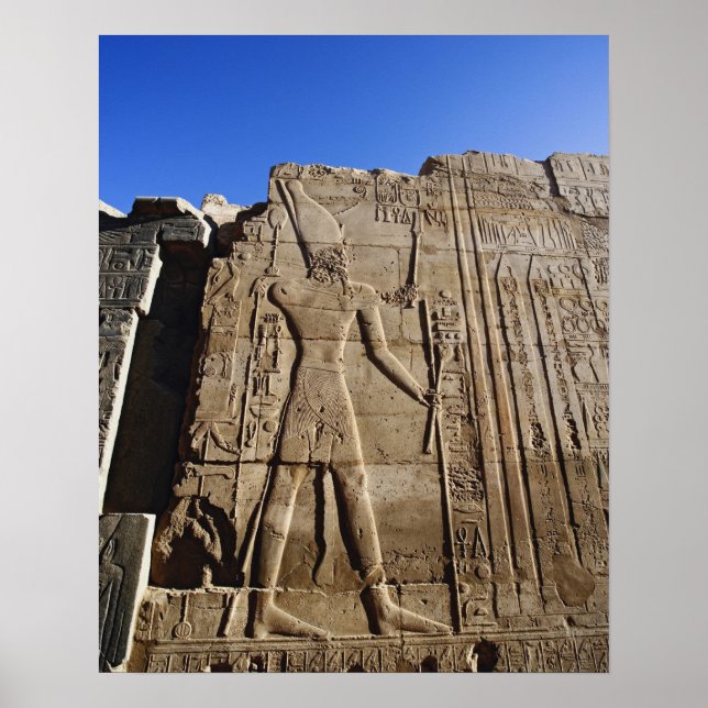 Póster Antigos hieróglifos na parede, Templo de Karnak, (Frente)