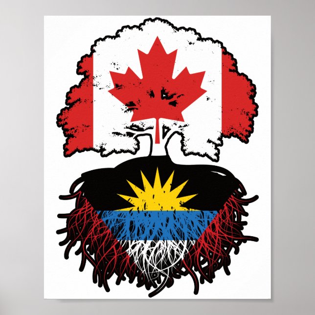 Poster Antigua Antiguan Canada Tree Roots Flag (Frente)