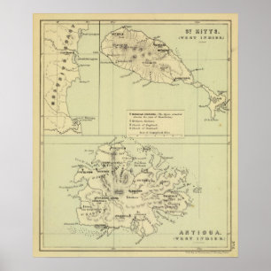 Póster Antígua litografou o mapa