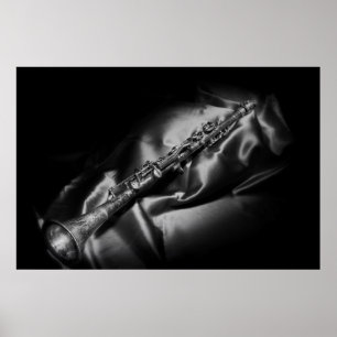 Poster Antiquado clarinete, vida estática, B&W