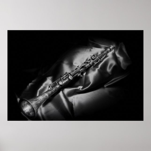 Poster Antiquado clarinete, vida estática, B&W (Frente)