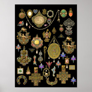 Poster Antiquado vitoriano, nouveau e arte joalharia deco