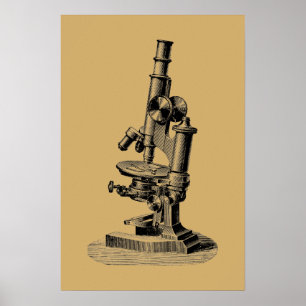 Poster Antique 1892 Microscópio - Arte "Steampunk"