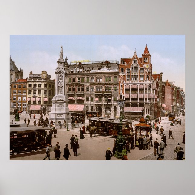 Poster Antique Amsterdam Dam 1900, Holanda (Frente)