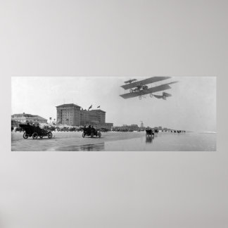 Poster Antique Biplane sobre Daytona Beach, Flórida, 1911