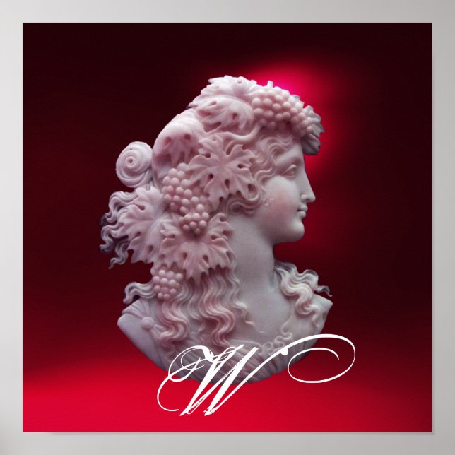 POSTER ANTIQUE CAMEO,SENHORA COM MONOGRAMA DE UVAS (Frente)