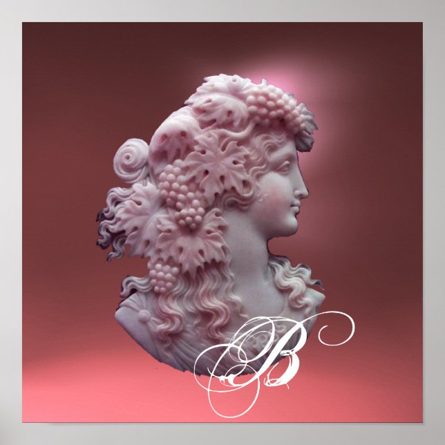 POSTER ANTIQUE CAMEO,SENHORA COM MONOGRAMA DE UVAS (Frente)