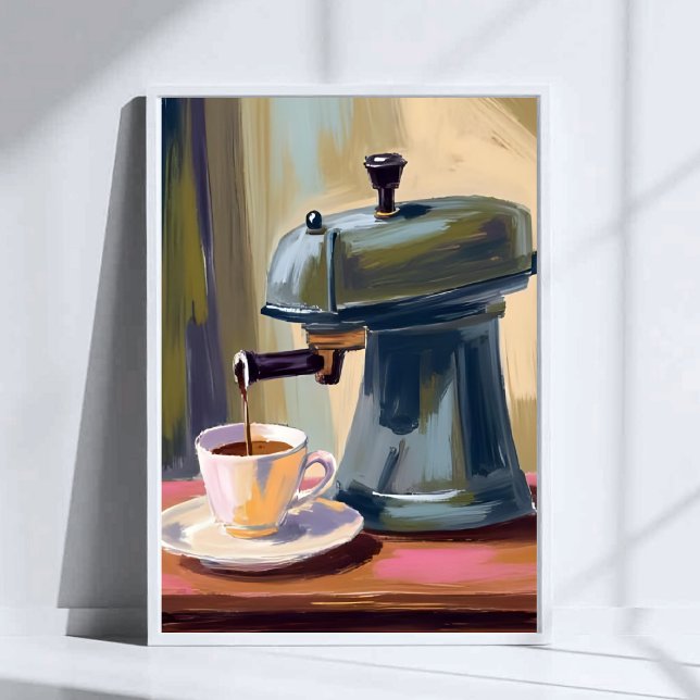 Poster Antique Coffee Machine Latte Watercolor (Criador carregado)