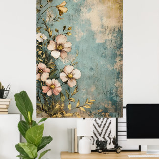 Poster Antique floral design with a textured or aged look