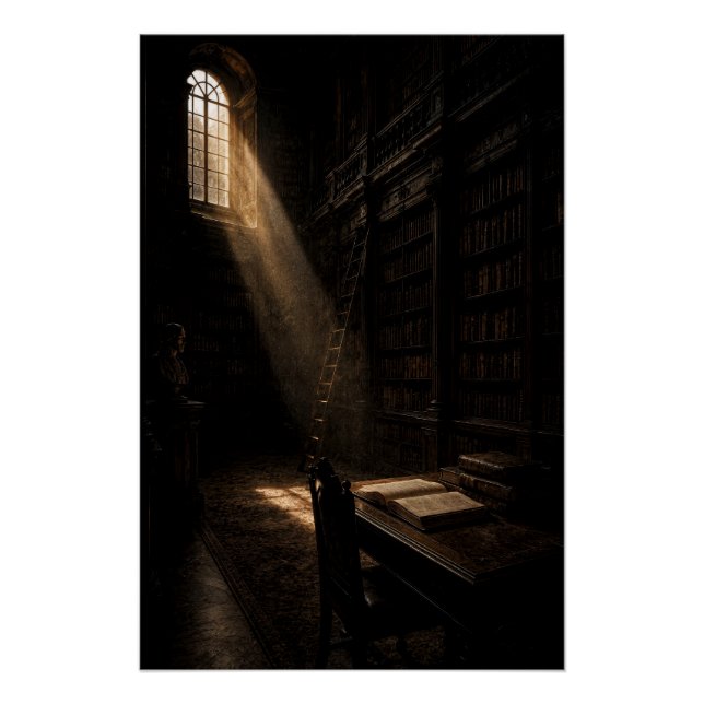 Póster Antique Library Dramatic Sunlight Wall Art (Frente)