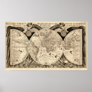 Póster Antique Mapa Mundial de Philipp Eckebrecht - 1630