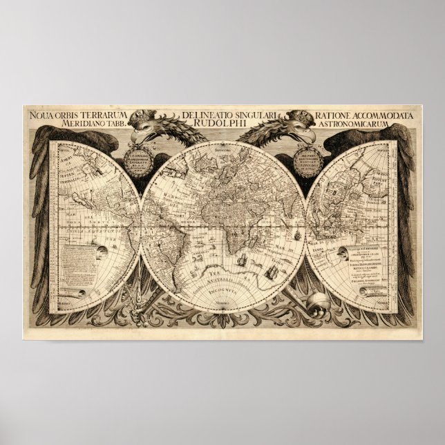 Póster Antique Mapa Mundial de Philipp Eckebrecht - 1630 (Frente)