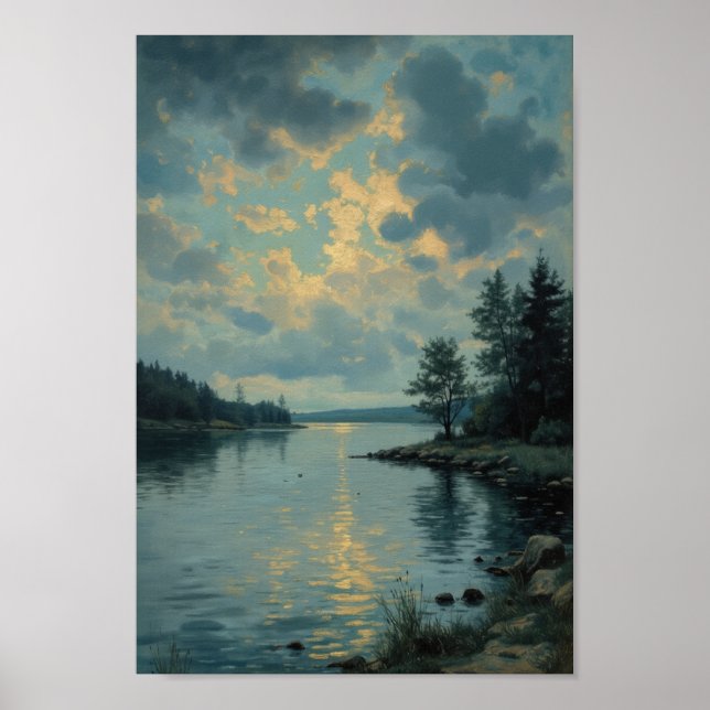 Poster Antique Moody Lake Landscape Wall Art (Frente)