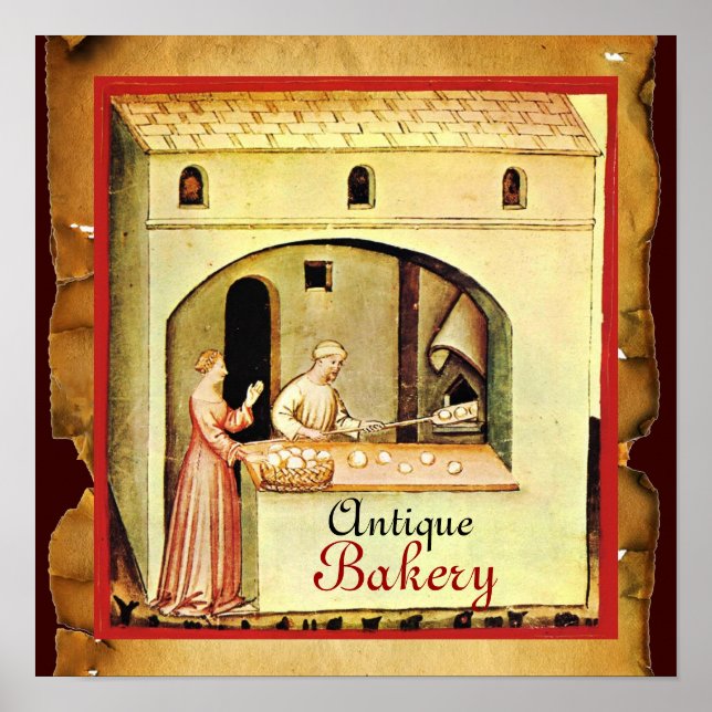 PÓSTER ANTIQUE OVEN BAKER, COMPRO DE PÃO DE BAKERY (Frente)